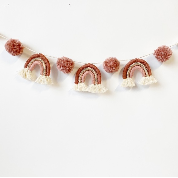 Macrame Rainbow Garland Baby Shower Garland Decor Baby Room Decor Rose Gold - Picture 2 of 4